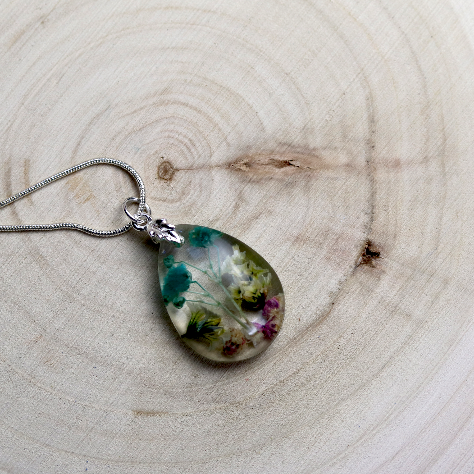 Teardrop Botanical Flower Pendant - Calico Unicorn