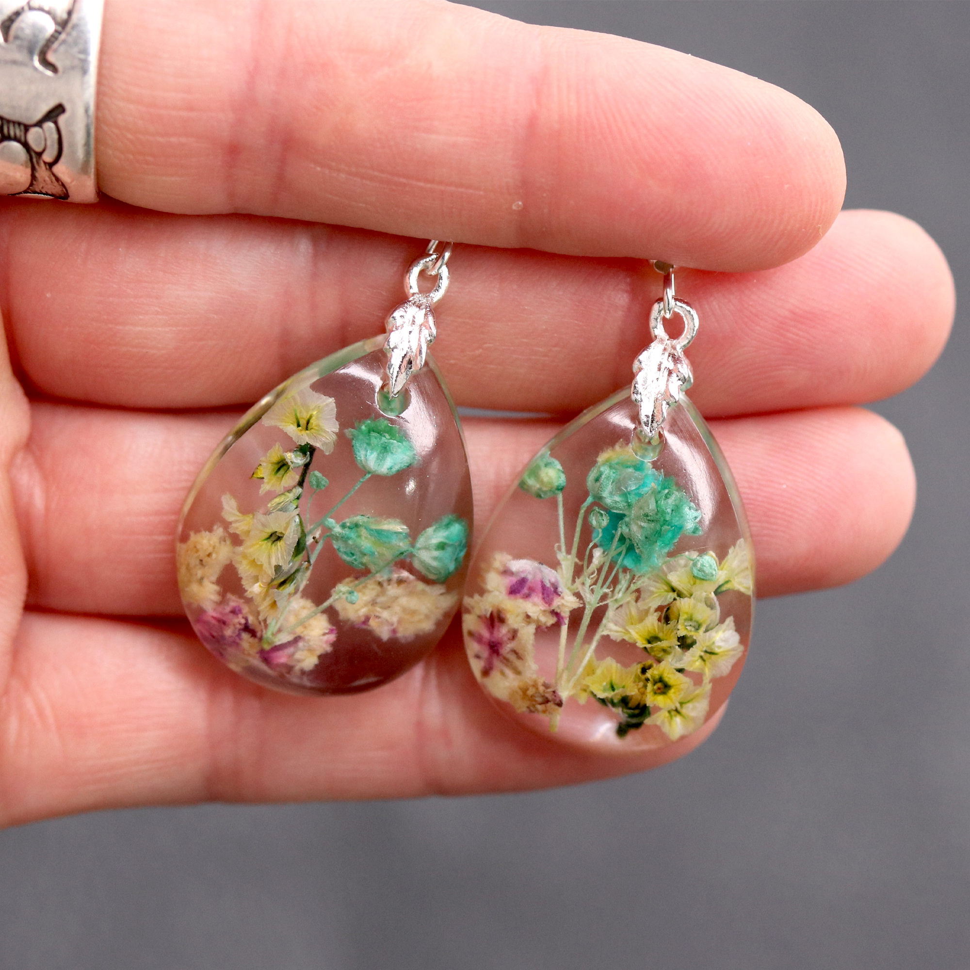 Teardrop Botanical Flower Pendant and Earrings Set - Calico Unicorn