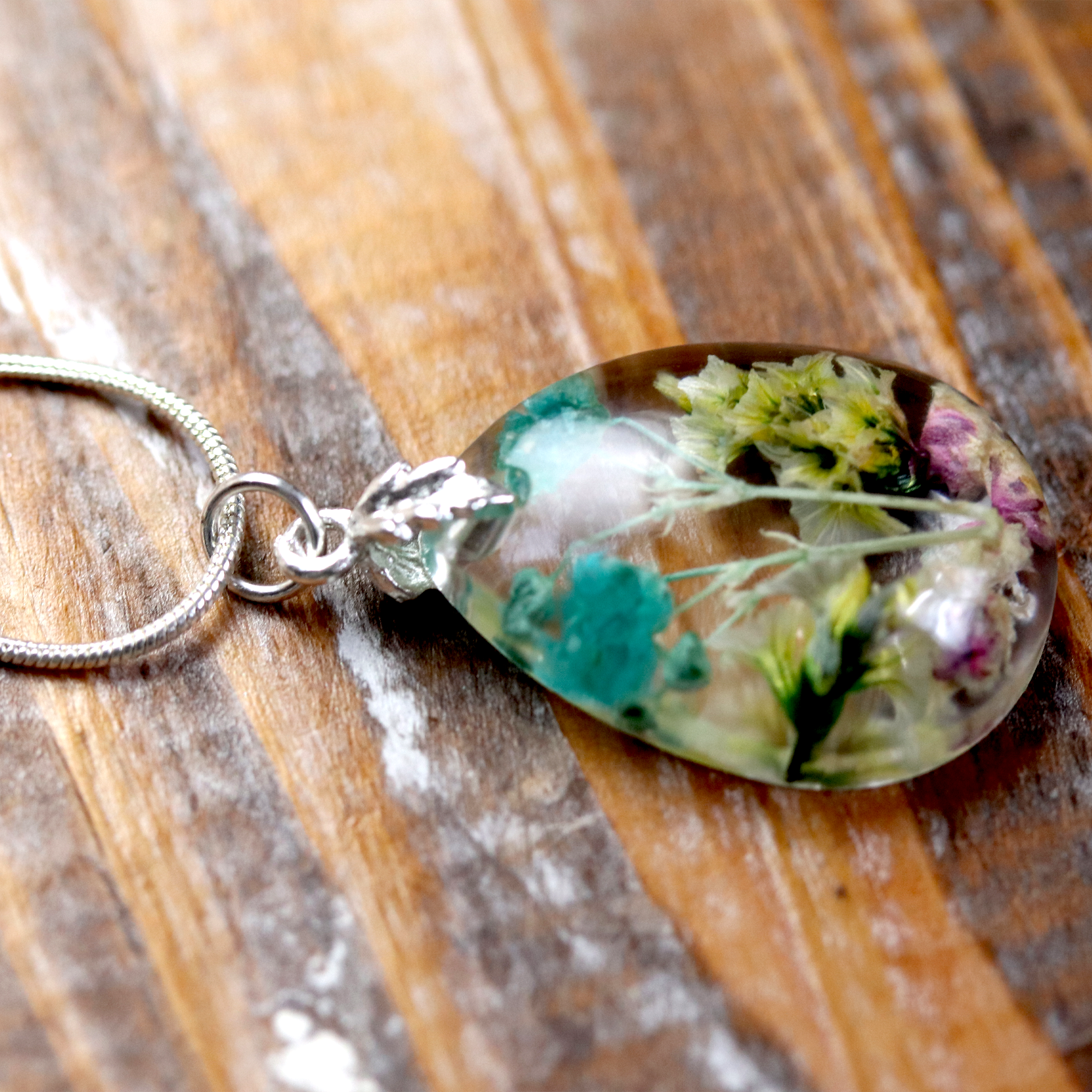 Teardrop Botanical Flower Pendant - Calico Unicorn