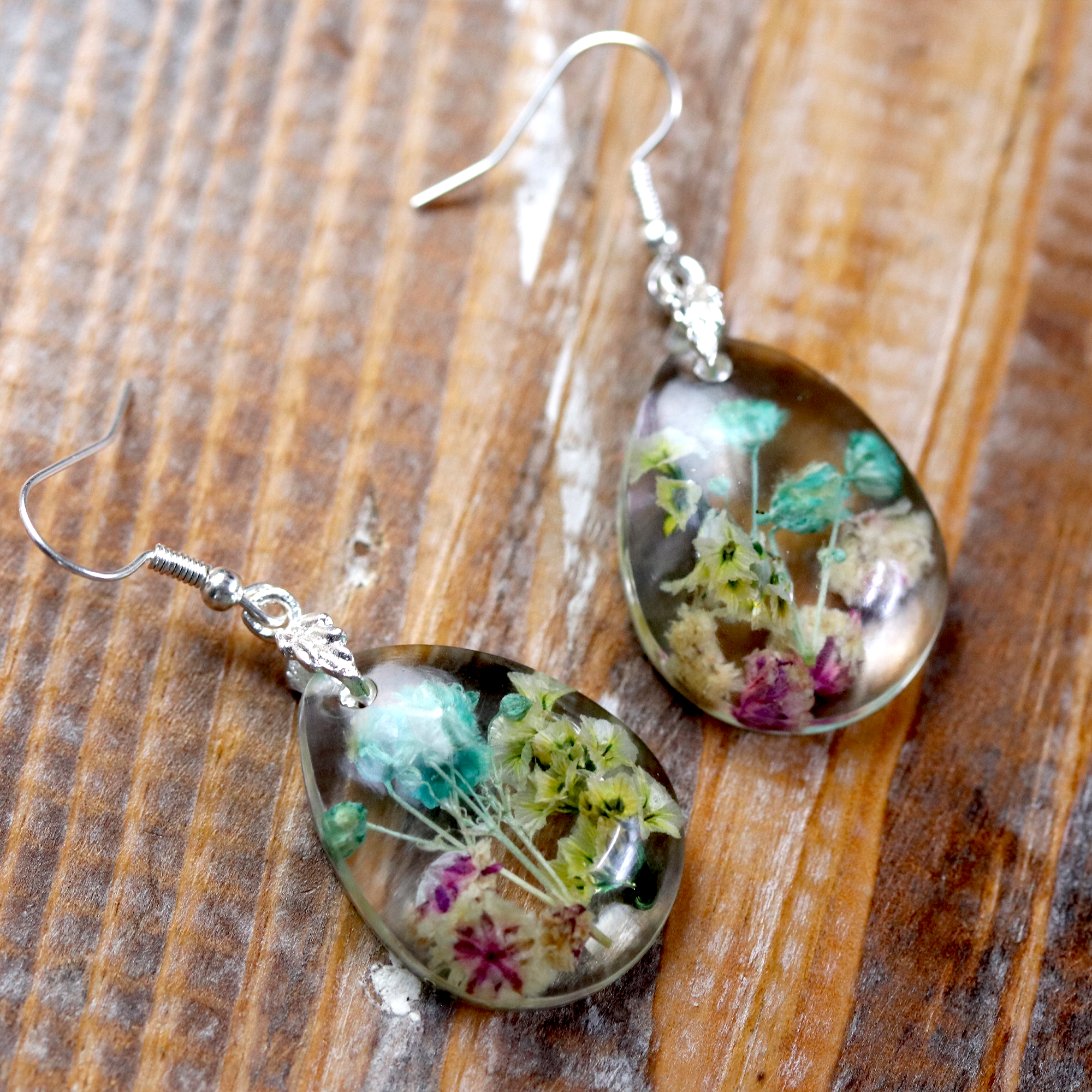 Teardrop Botanical Flower Pendant and Earrings Set - Calico Unicorn