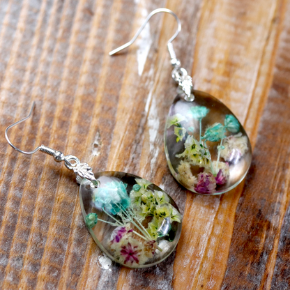 Teardrop Botanical Flower Pendant and Earrings Set - Calico Unicorn