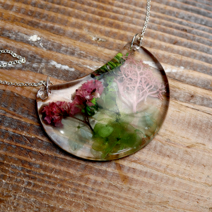 Botanical Flower Crescent Moon Bib Pendant