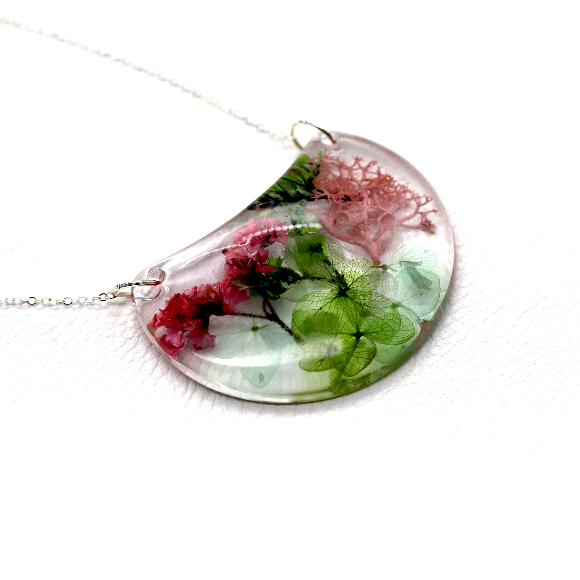 Botanical Flower Crescent Moon Bib Pendant