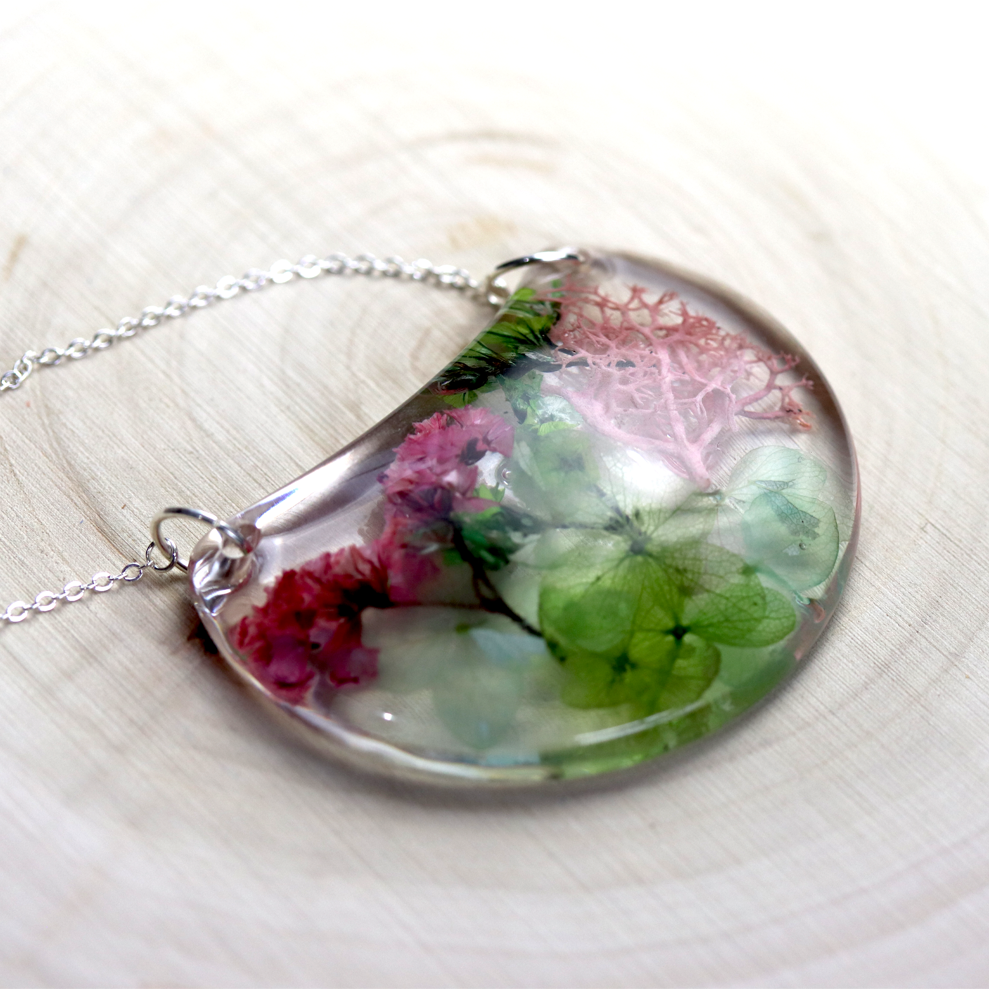 Botanical Flower Crescent Moon Bib Pendant