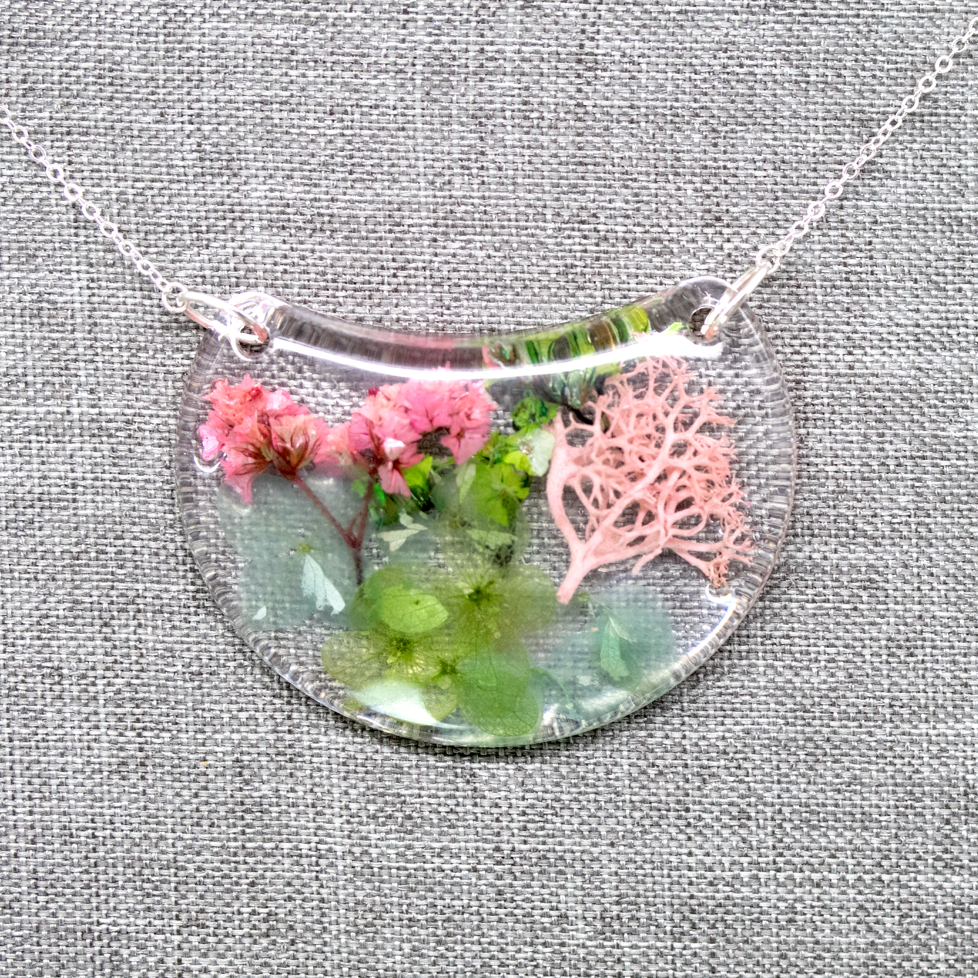 Botanical Flower Crescent Moon Bib Pendant