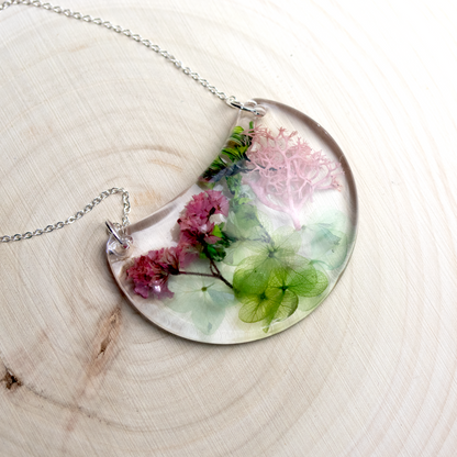 Botanical Flower Crescent Moon Bib Pendant