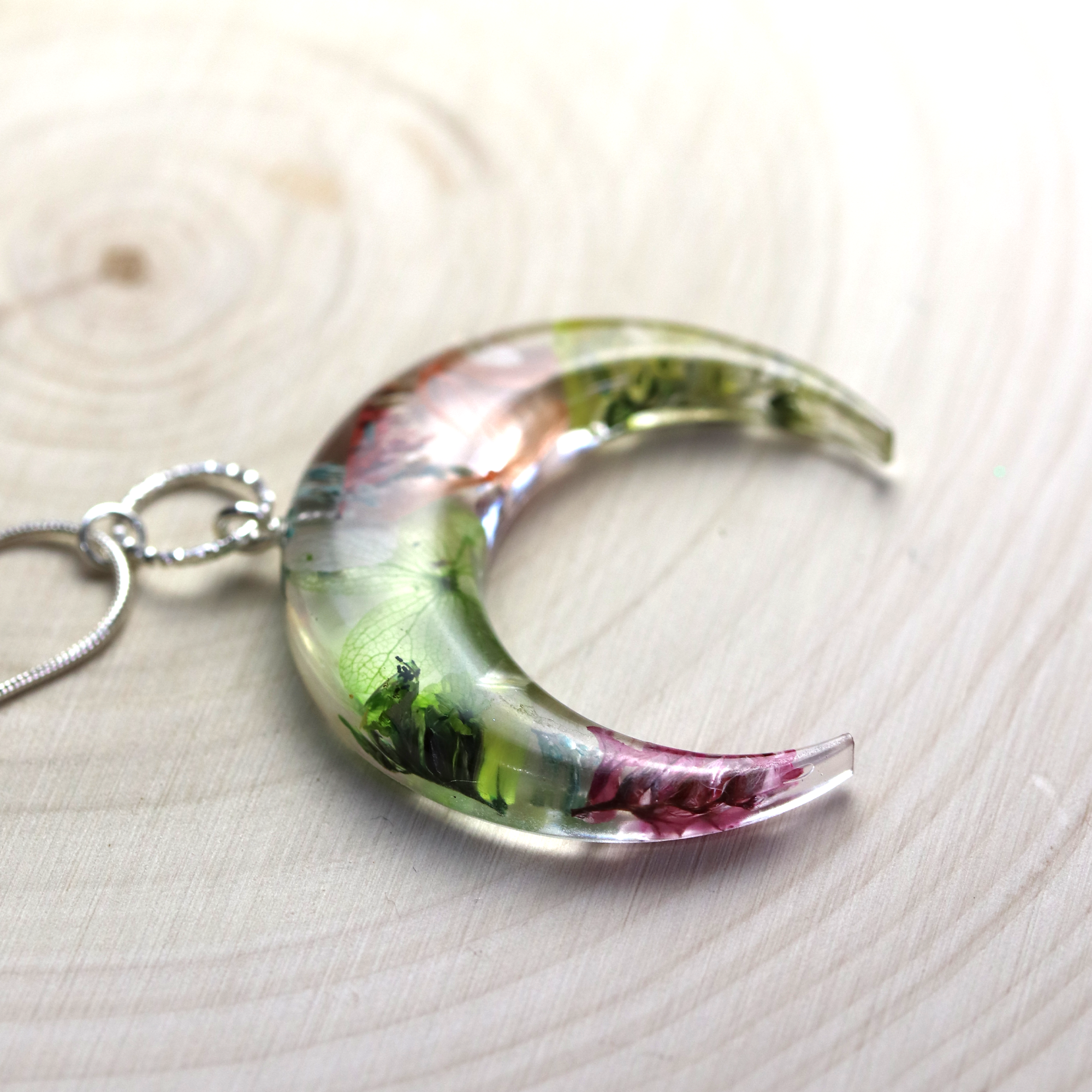 Botanical Flower Bull Horn/Horizontal Moon Earrings and Pendant Set