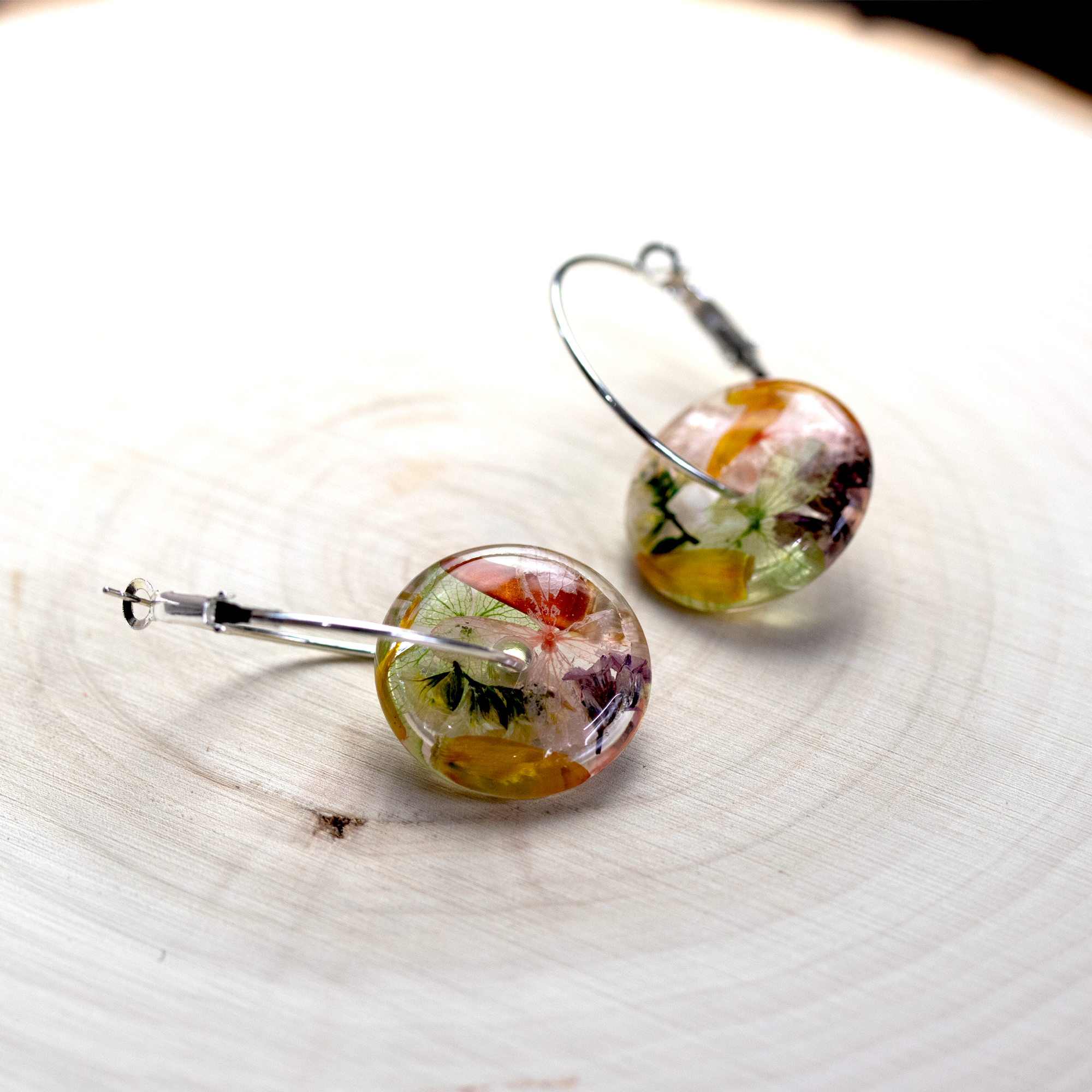 Botanical Flower Donut Shaped Earrings