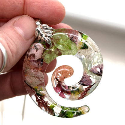 Botanical Flower Spiral Pendant