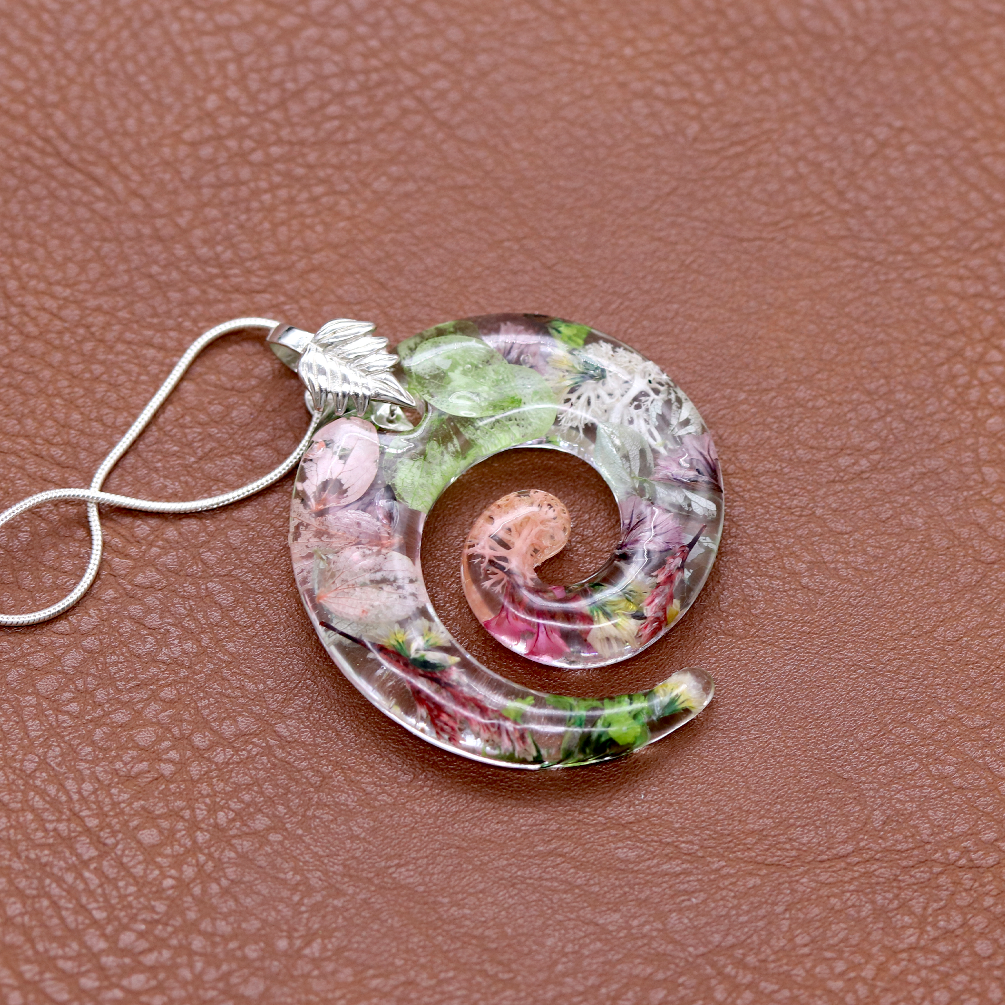 Botanical Flower Spiral Pendant