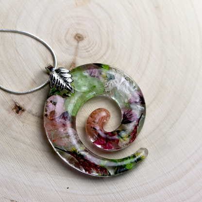 Botanical Flower Spiral Pendant