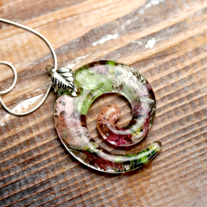 Botanical Flower Spiral Pendant