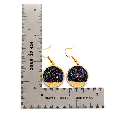 Iridescent Caviar Glass Bubble Brass Earrings