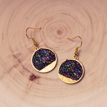 Iridescent Caviar Glass Bubble Brass Earrings