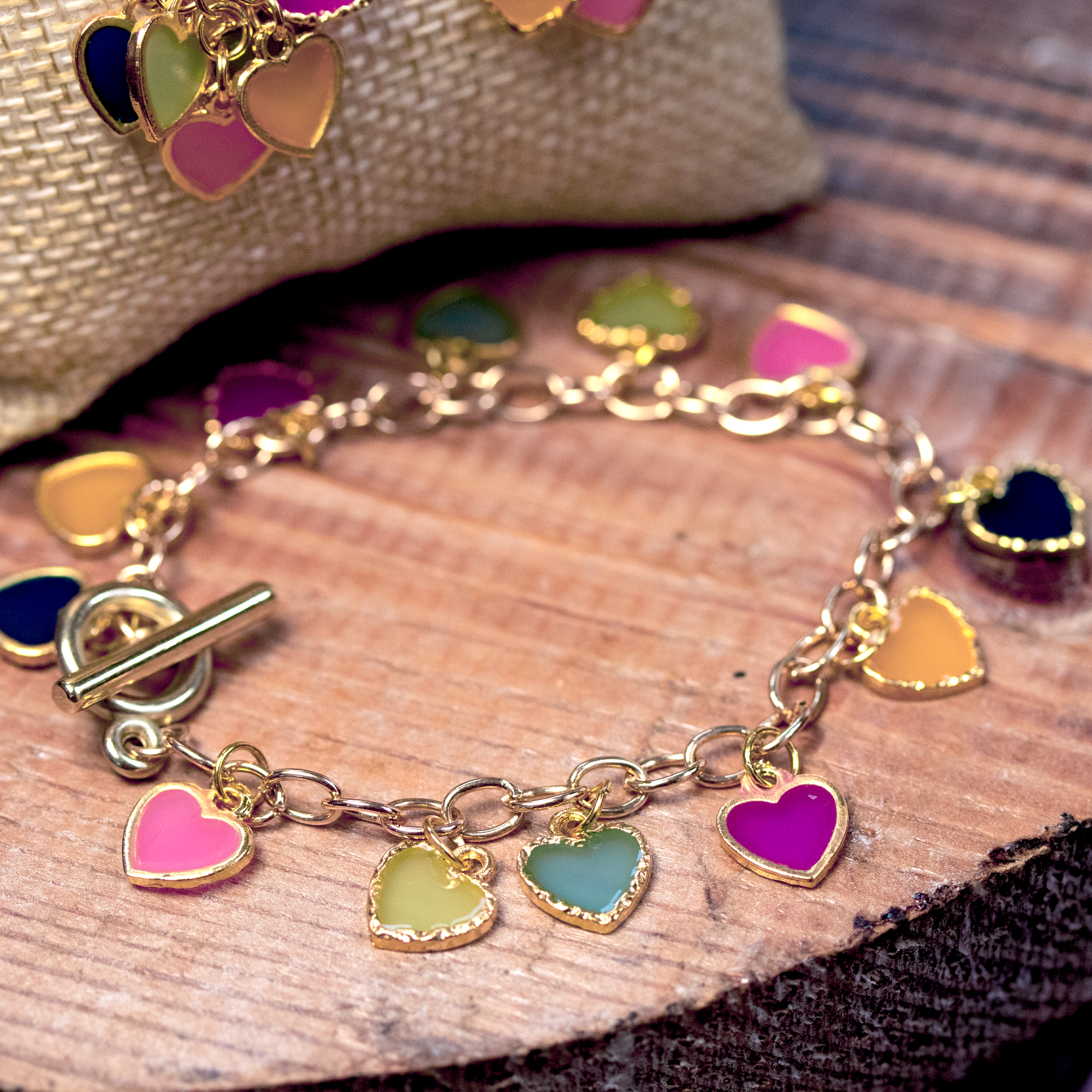 Rainbow Dangling Hearts Bracelet