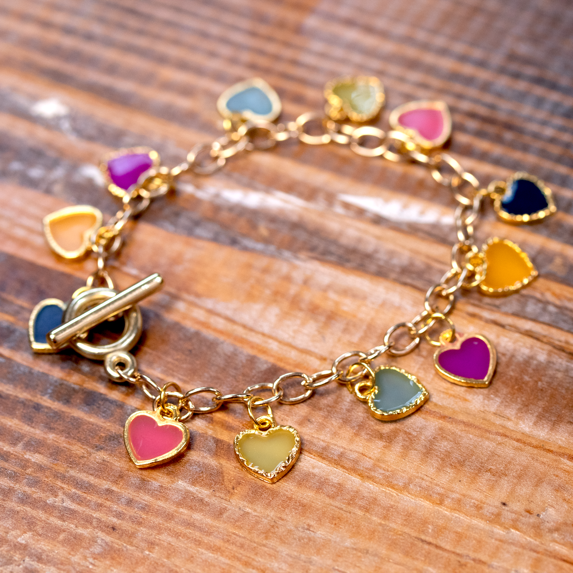 Rainbow Dangling Hearts Bracelet