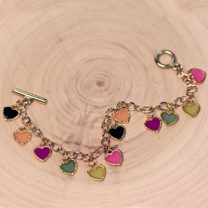 Rainbow Dangling Hearts Bracelet