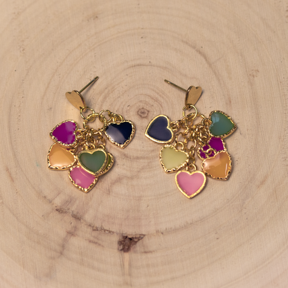 Rainbow Dangling Hearts Earrings