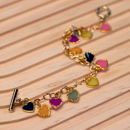 Rainbow Dangling Hearts Bracelet