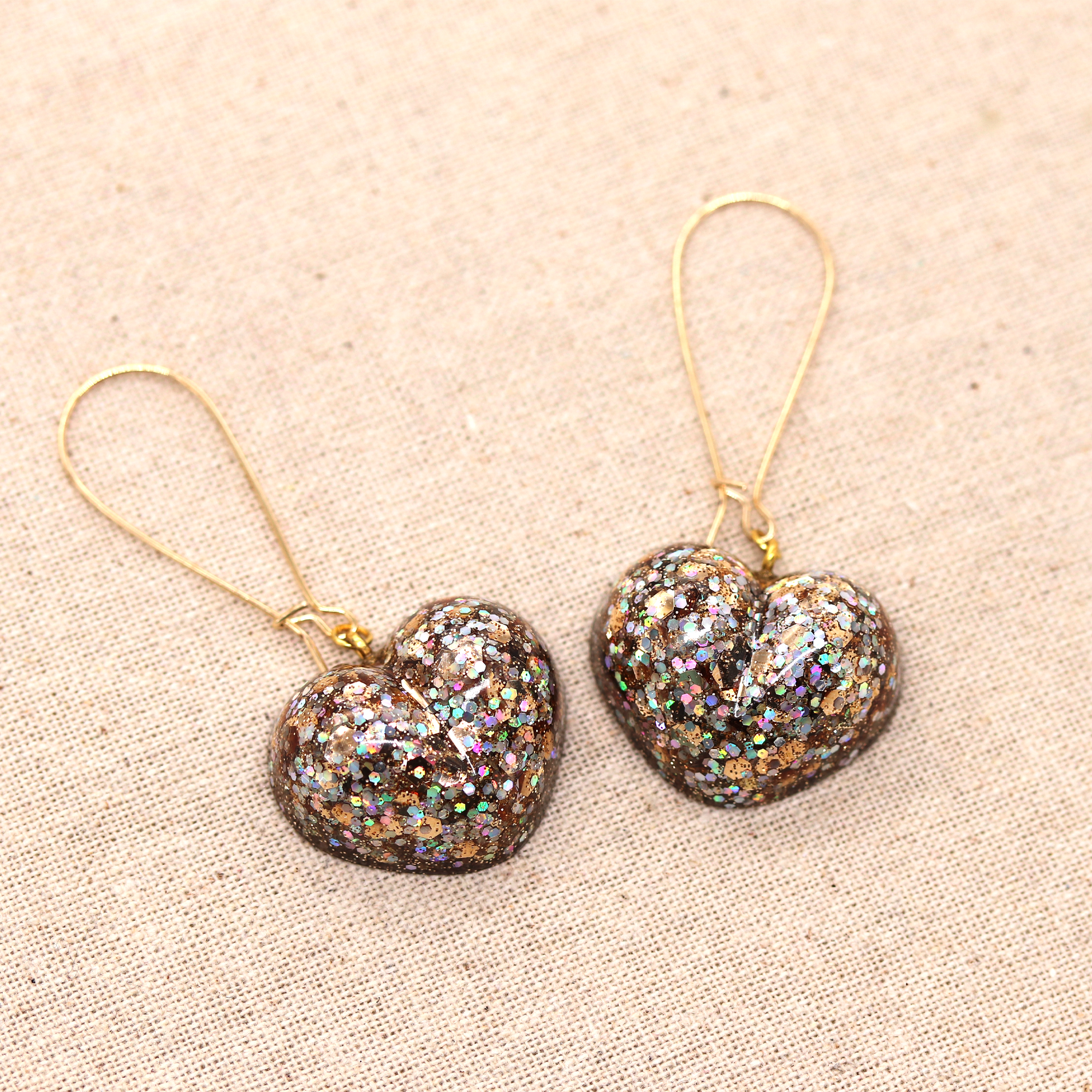 Champagne Gold Sparkly Heart Earrings