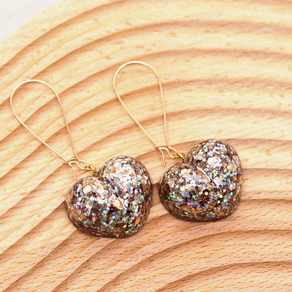 Champagne Gold Sparkly Heart Earrings