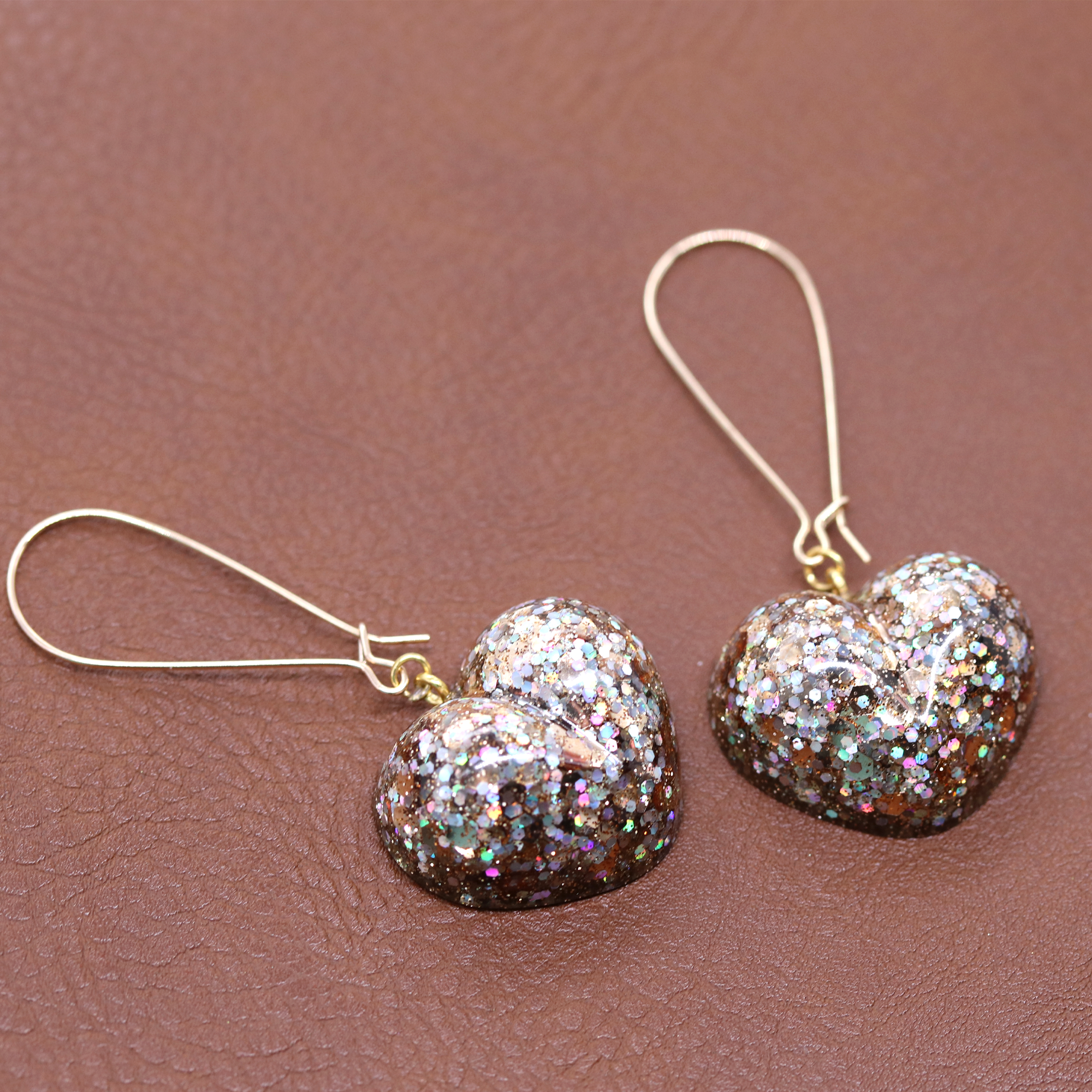 Champagne Gold Sparkly Heart Earrings