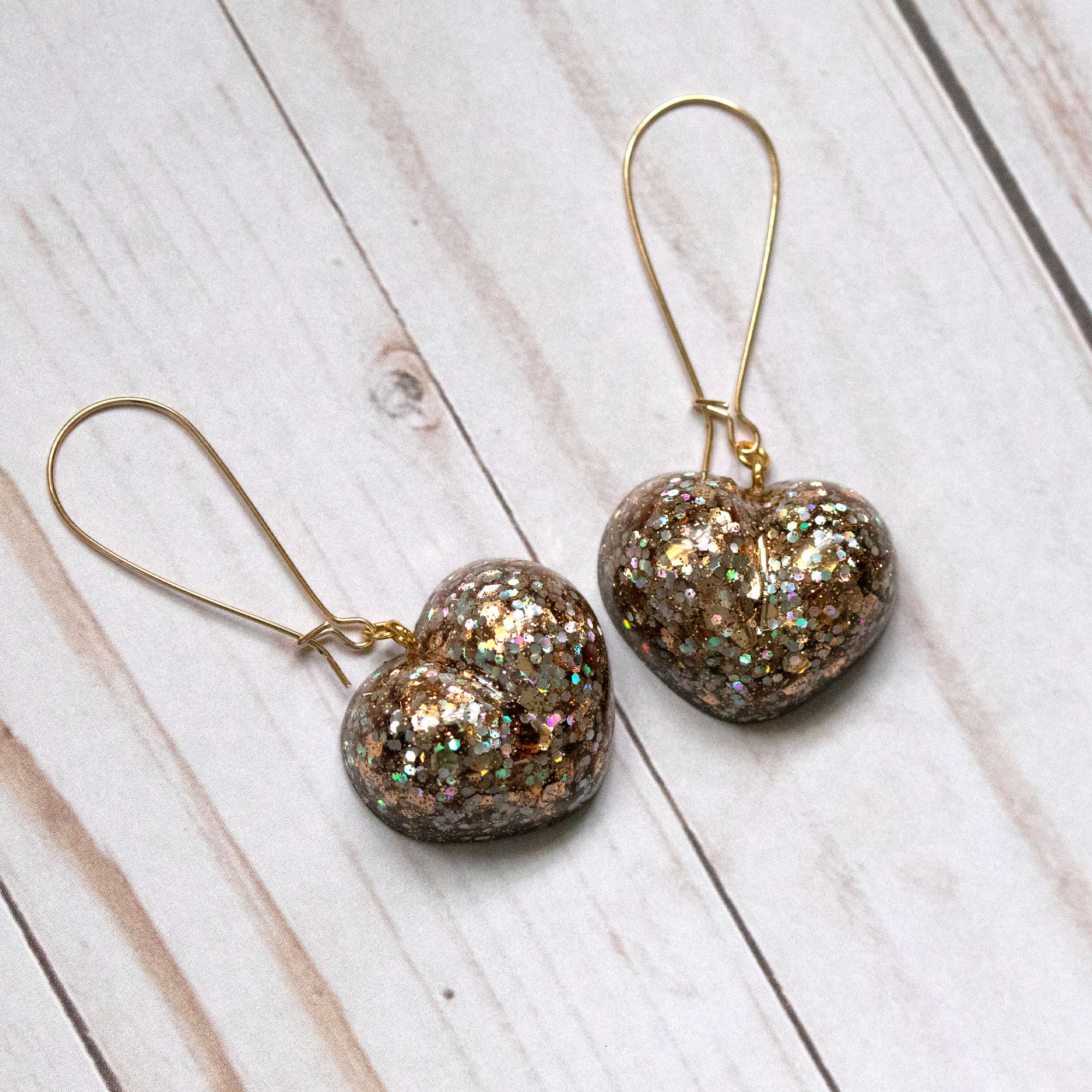 Champagne Gold Sparkly Heart Earrings