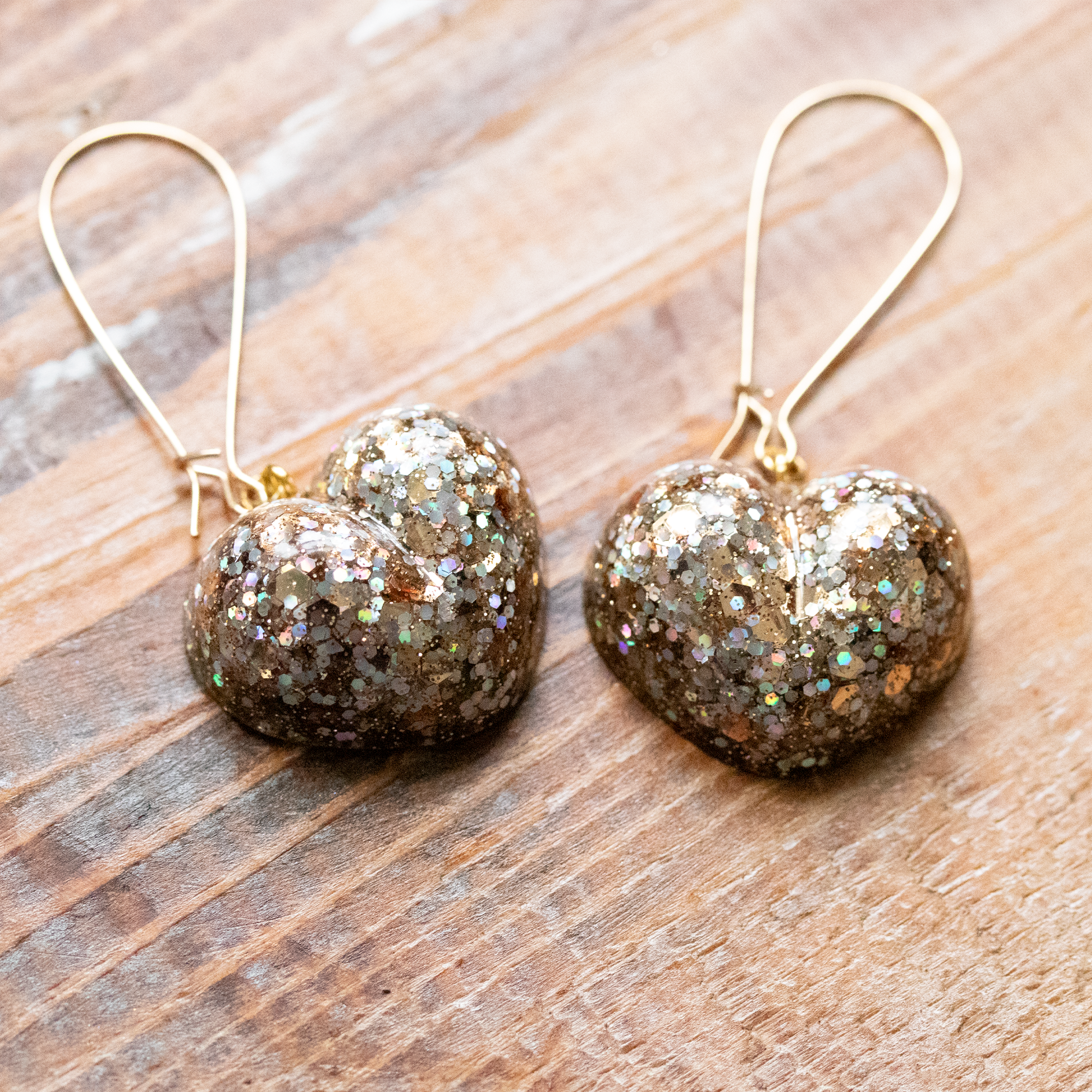 Champagne Gold Sparkly Heart Earrings