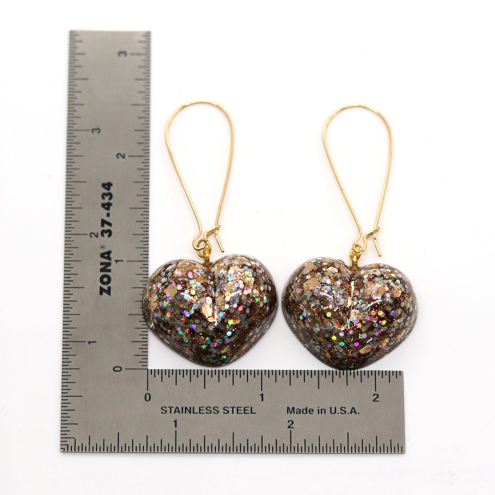 Champagne Gold Sparkly Heart Earrings