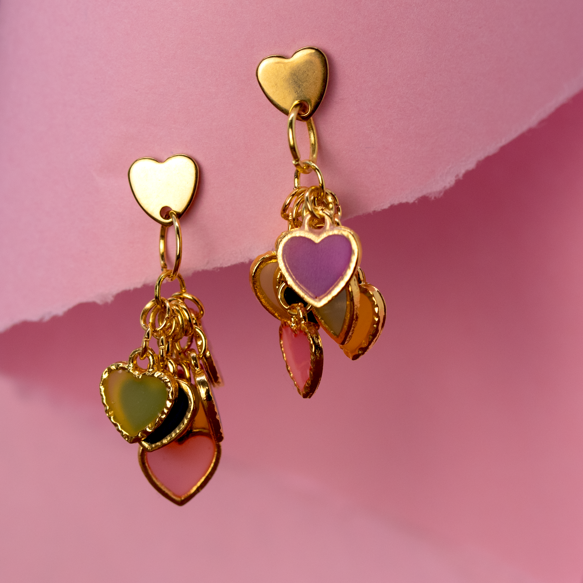 Rainbow Dangling Hearts Earrings