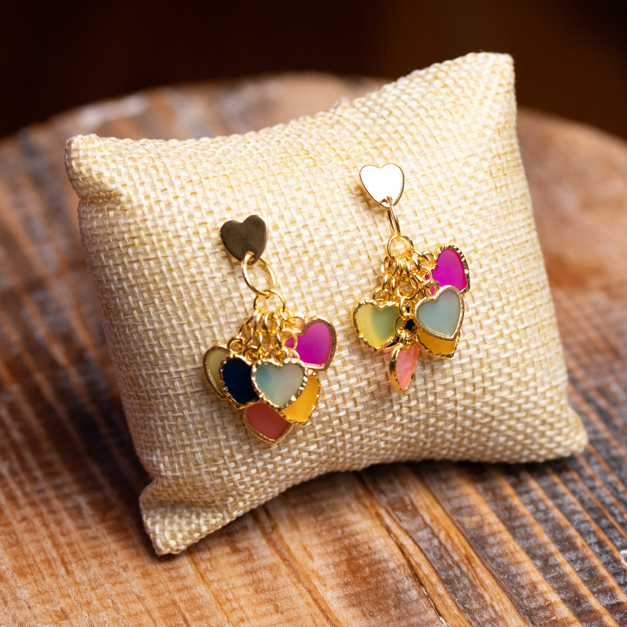 Rainbow Dangling Hearts Earrings