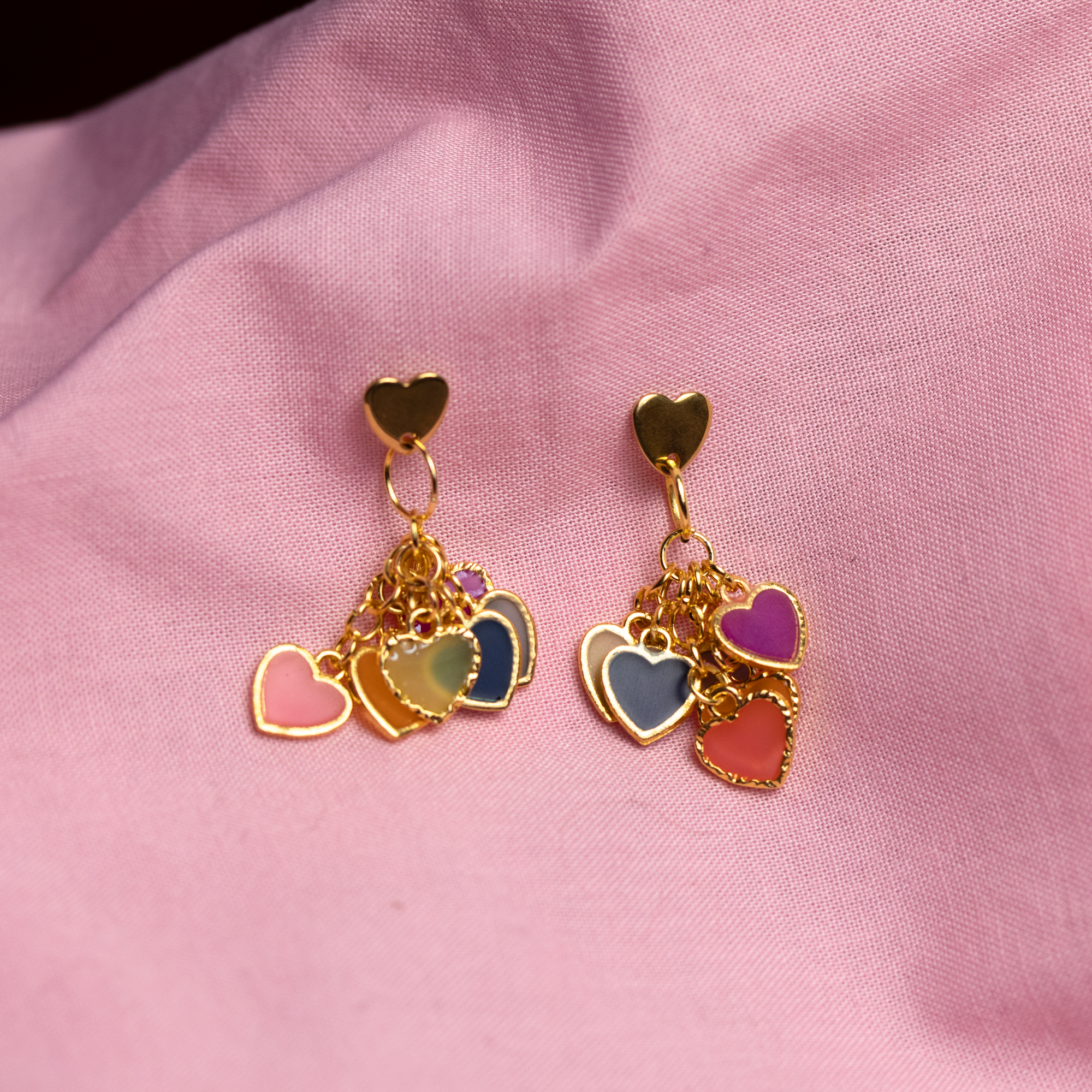 Rainbow Dangling Hearts Earrings