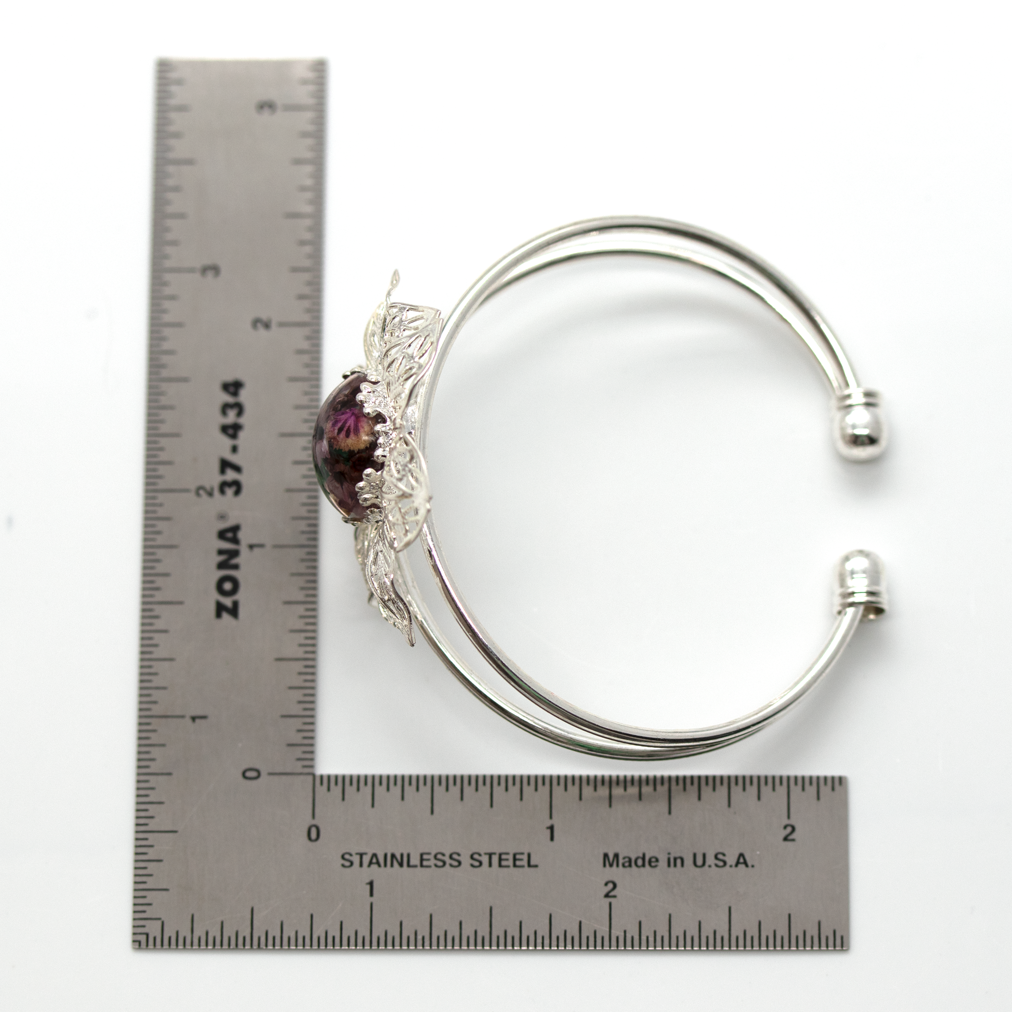 Flower Bezel Botanical Bangle Cuff Bracelet