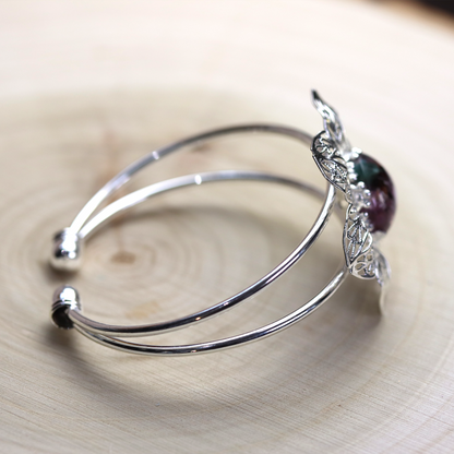 Flower Bezel Botanical Bangle Cuff Bracelet