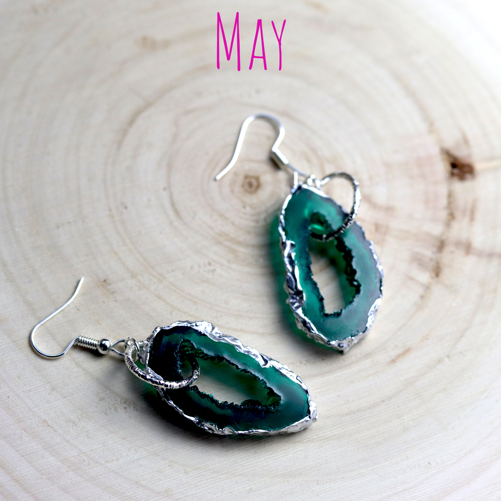 May - Emerald Birthstone Inspired Geode Earrings