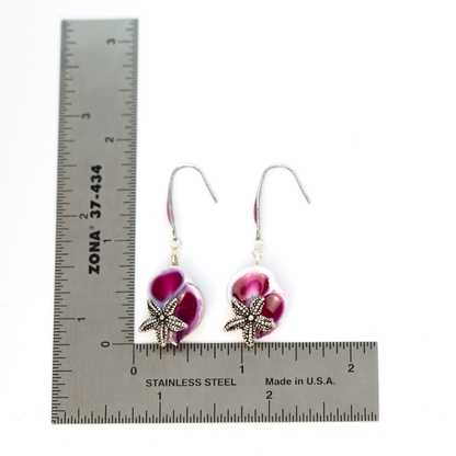 Magenta Pink Filled Shells with Starfish Earrings