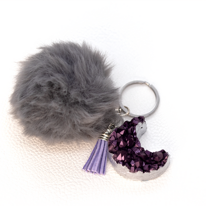 Metallic Color Shift Druzy Crystal Crescent Moon Keychain