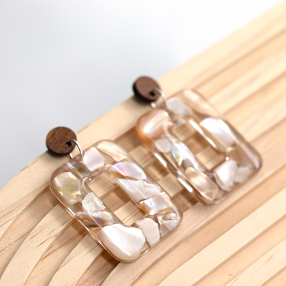 Boho Mother of Pearl Natural Wood Stud Earrings