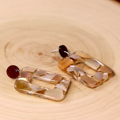 Boho Mother of Pearl Natural Wood Stud Earrings