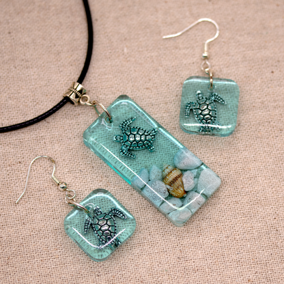 Turtle Underwater Seascape Earrings - Calico Unicorn