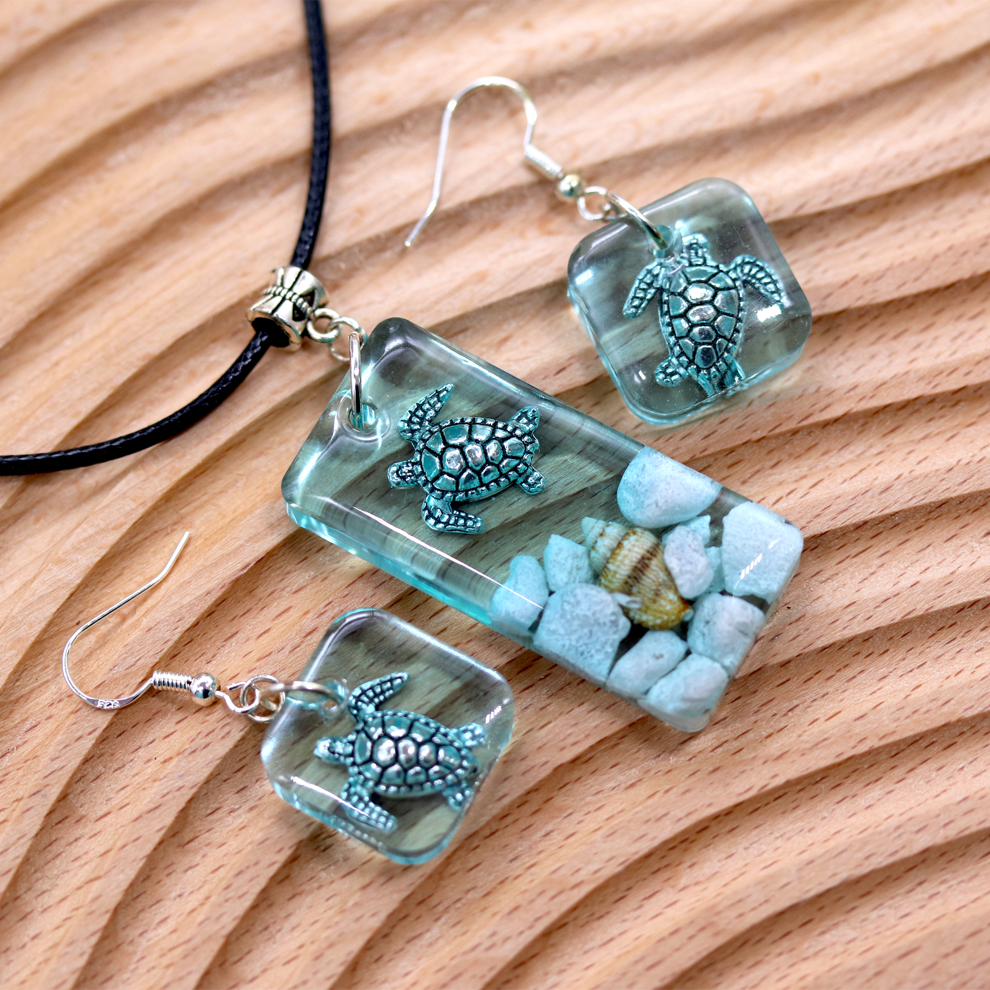 Turtle Underwater Seascape Earrings - Calico Unicorn