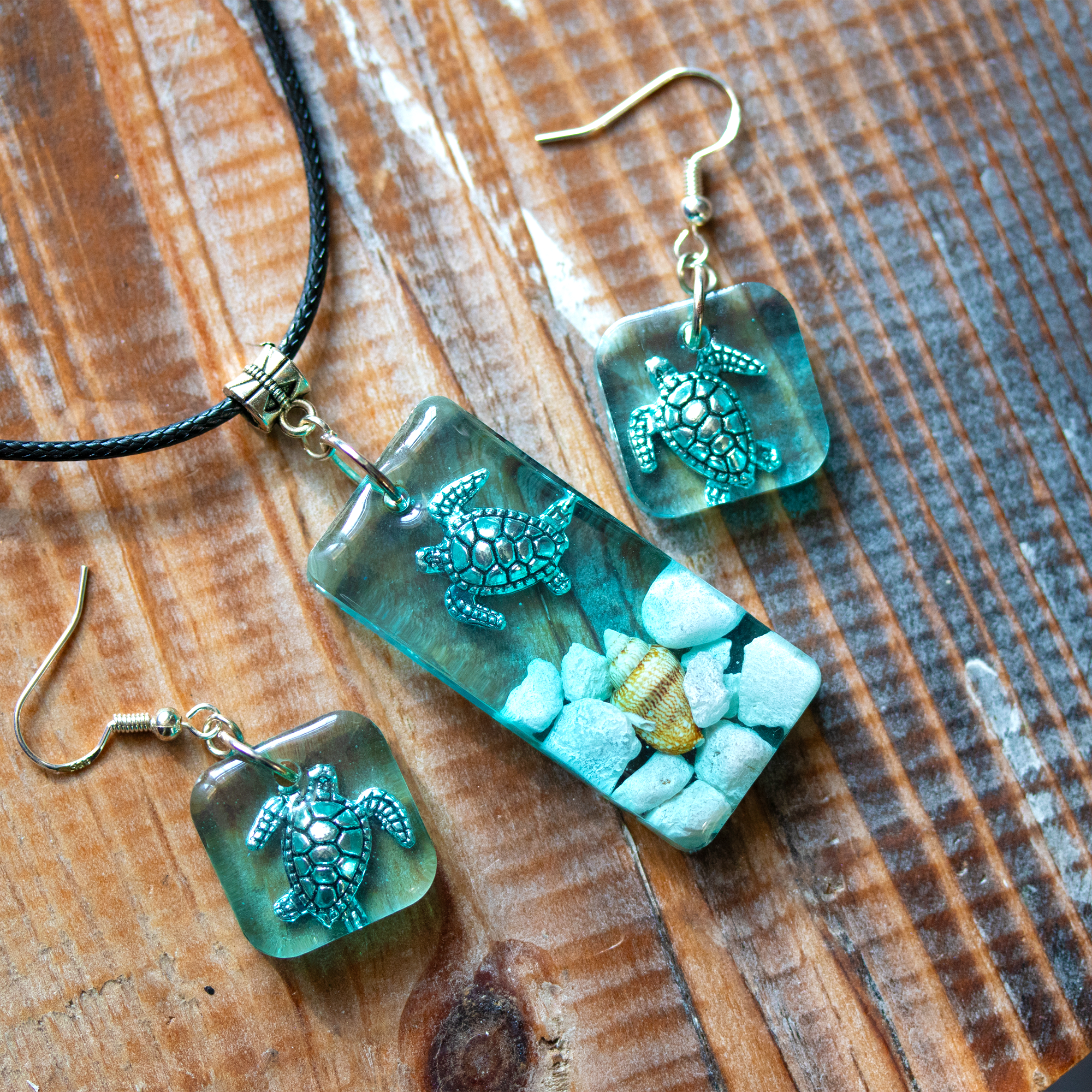 Turtle Underwater Seascape Earrings - Calico Unicorn