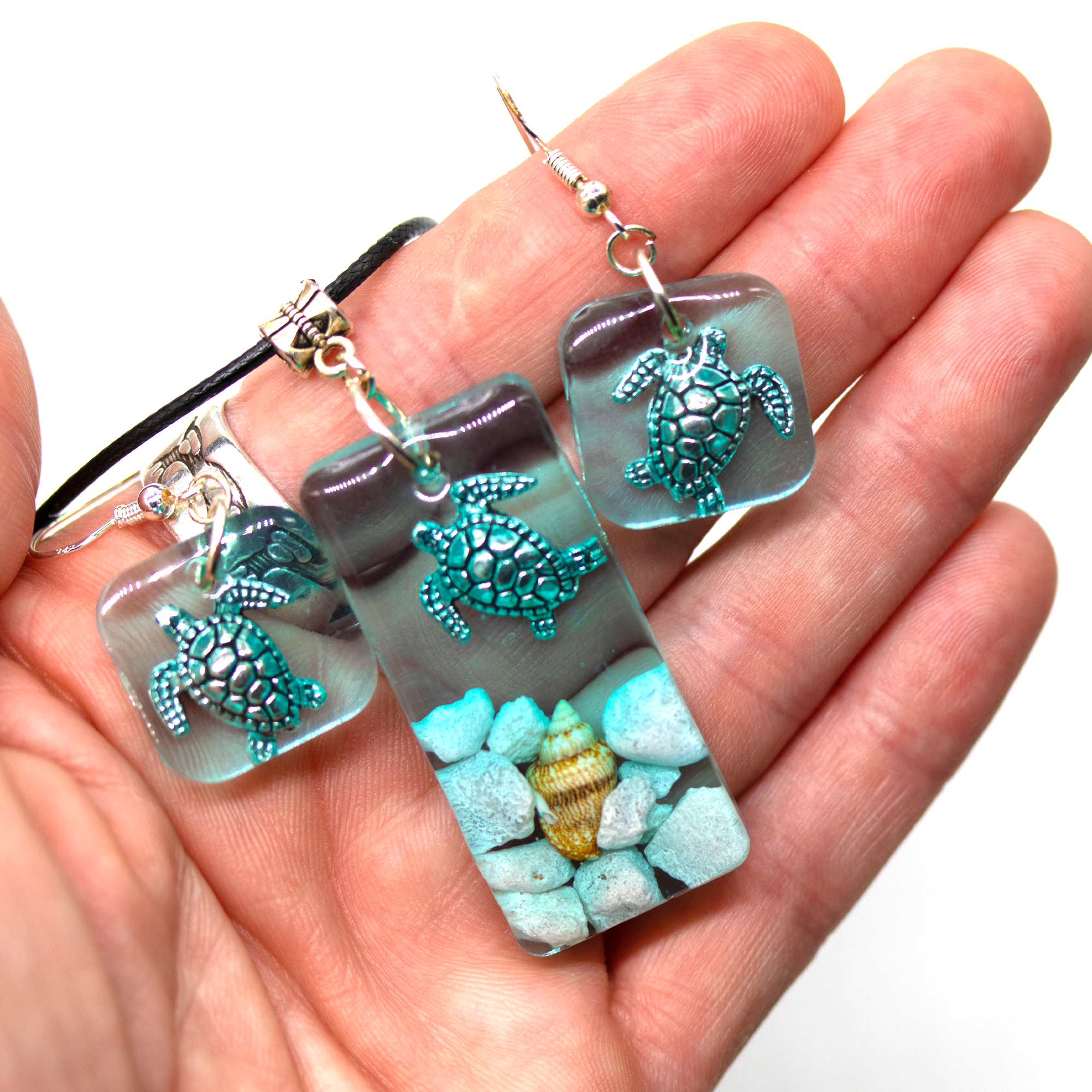 Turtle Underwater Seascape Earrings - Calico Unicorn
