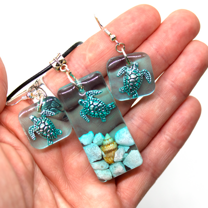 Turtle Underwater Seascape Earrings - Calico Unicorn