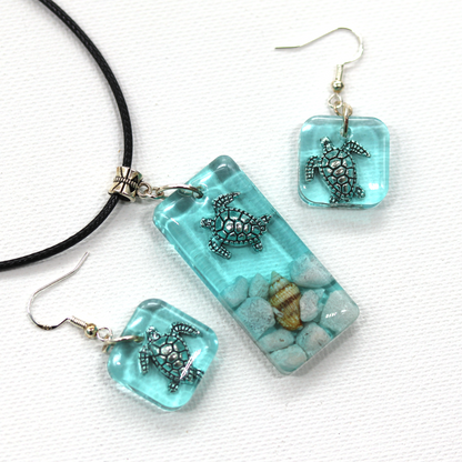 Turtle Underwater Seascape Earrings - Calico Unicorn