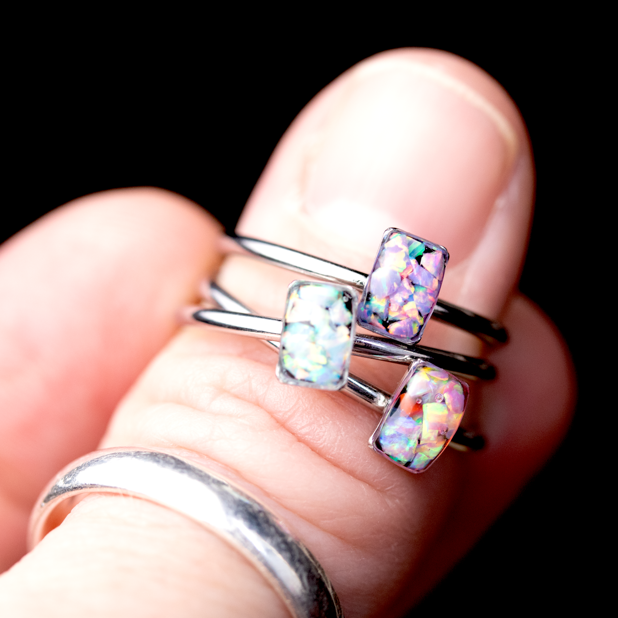 Dainty Opal Ring Set Trio