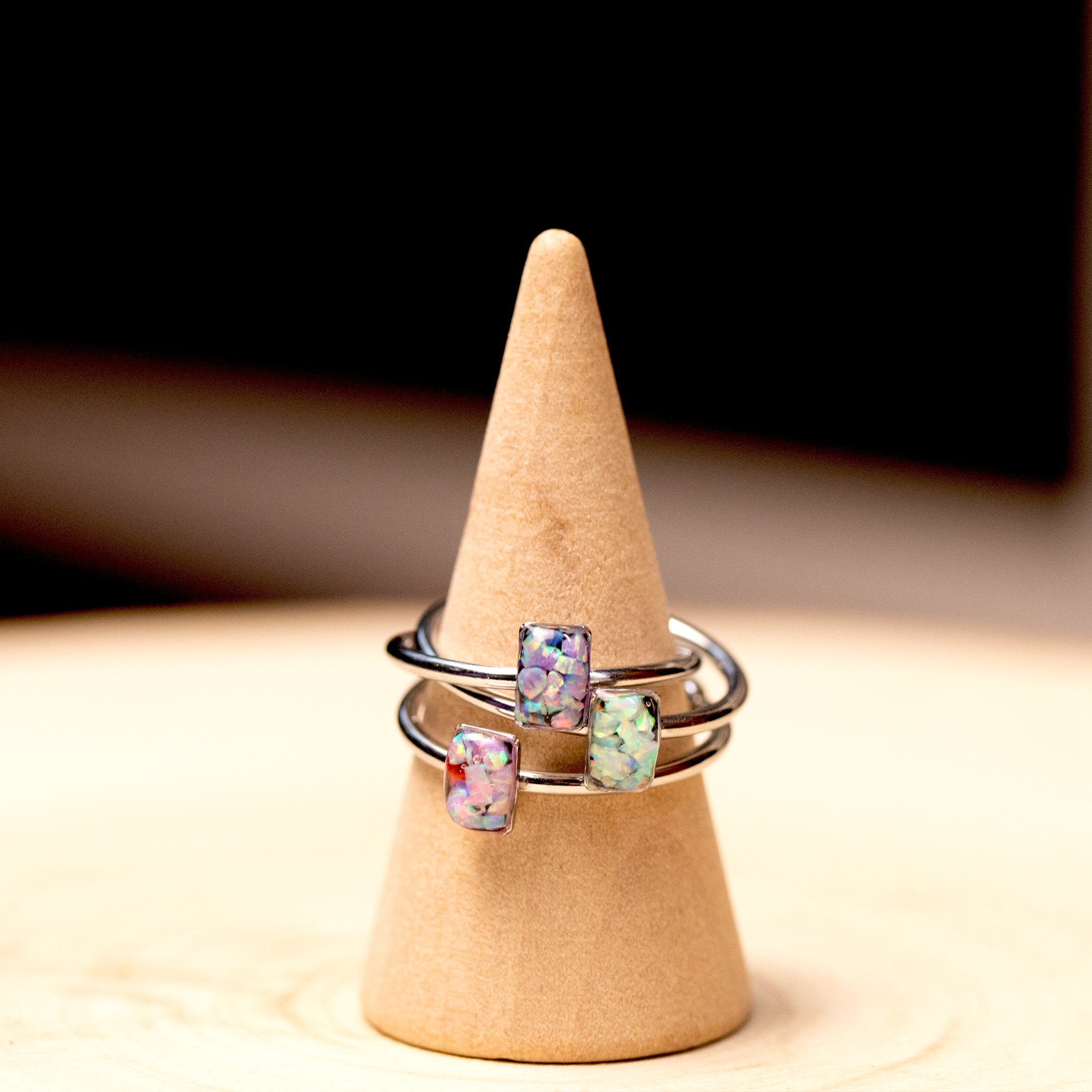 Dainty Opal Ring Set Trio