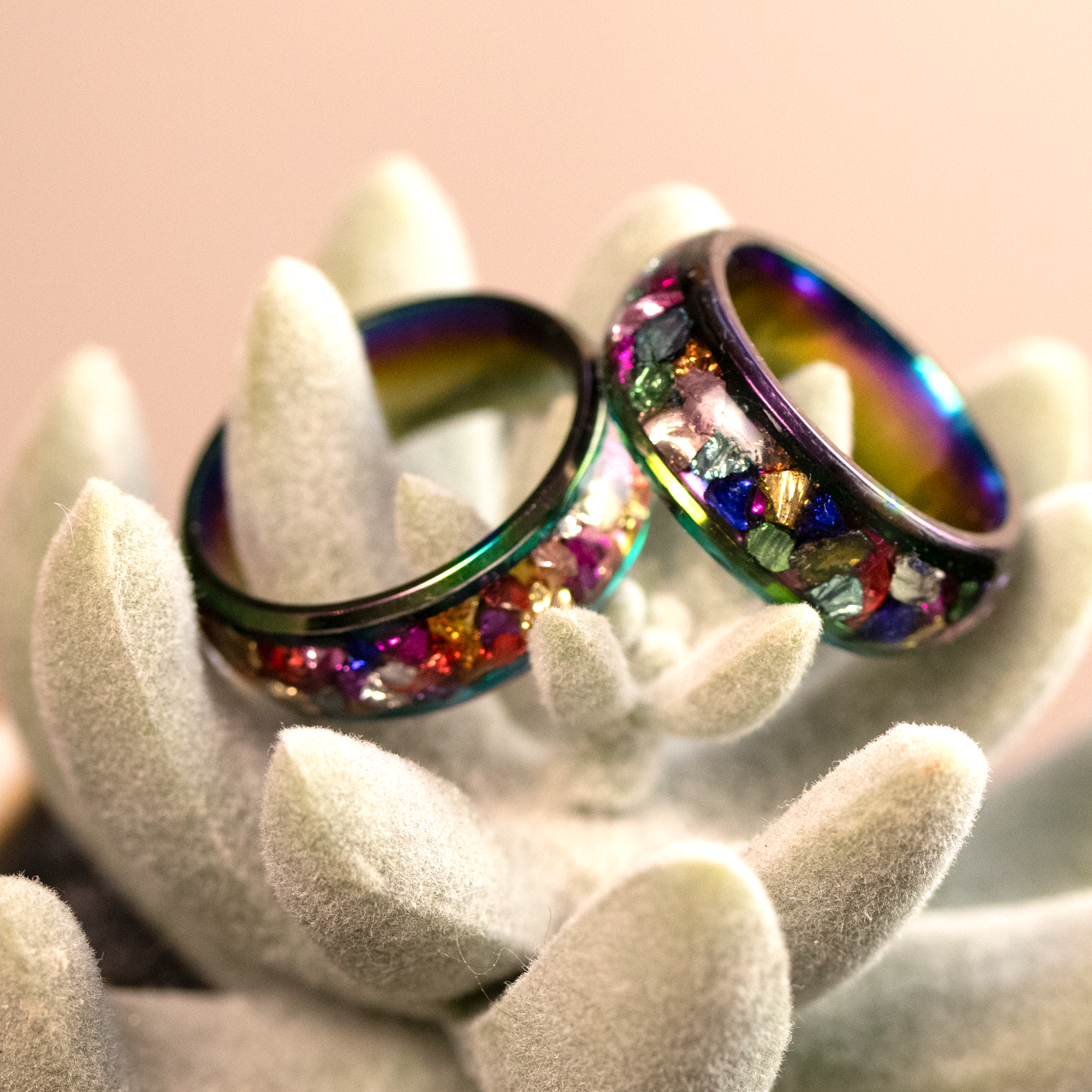 Colorful Metallic Inlay Rainbow Metal Finish Ring