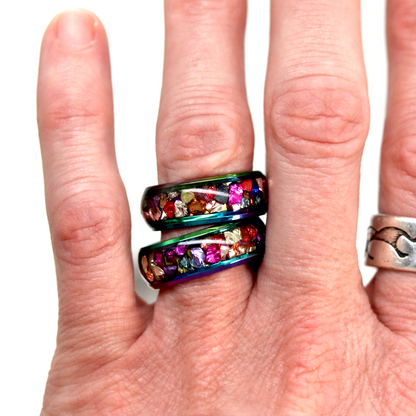 Colorful Metallic Inlay Rainbow Metal Finish Ring