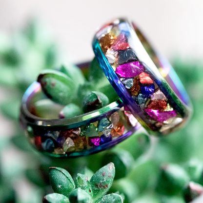 Colorful Metallic Inlay Rainbow Metal Finish Ring